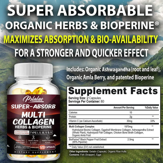 Multi Collagen Capsules - for Skin, Hair, Nails & Bone Health, Supports Joint, Digestive and Immune System Health