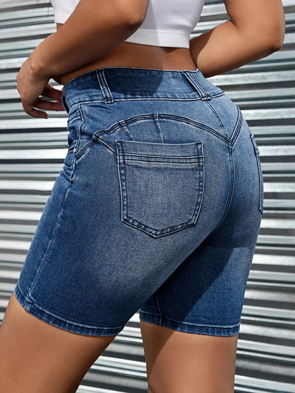 Women's jeans high waist slim fit all-match double button Denim shorts