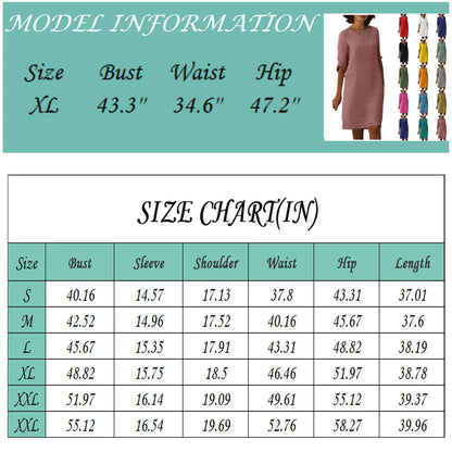 Cotton Linen Women's White Mini Dresses Half Sleeve Holiday Vacation Women's Dress V Neck Solid Color Women's Summer Party Dress