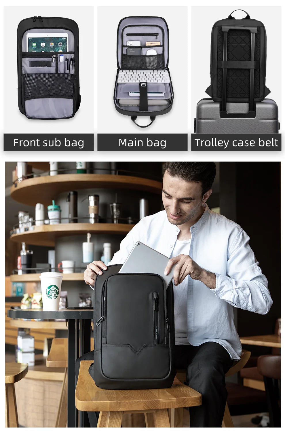 Hk Slim Laptop Backpack Men 14 Inch Office Work Women Backpack Thin Business Bag Unisex Black Ultralight Small Backpack School