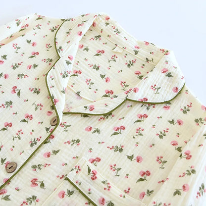 2025 Spring and Autumn Women's Pajama Set 100% Cotton Crepe Long sleeved Pants Two piece Cute and Sweet Home Fury Set Ladies