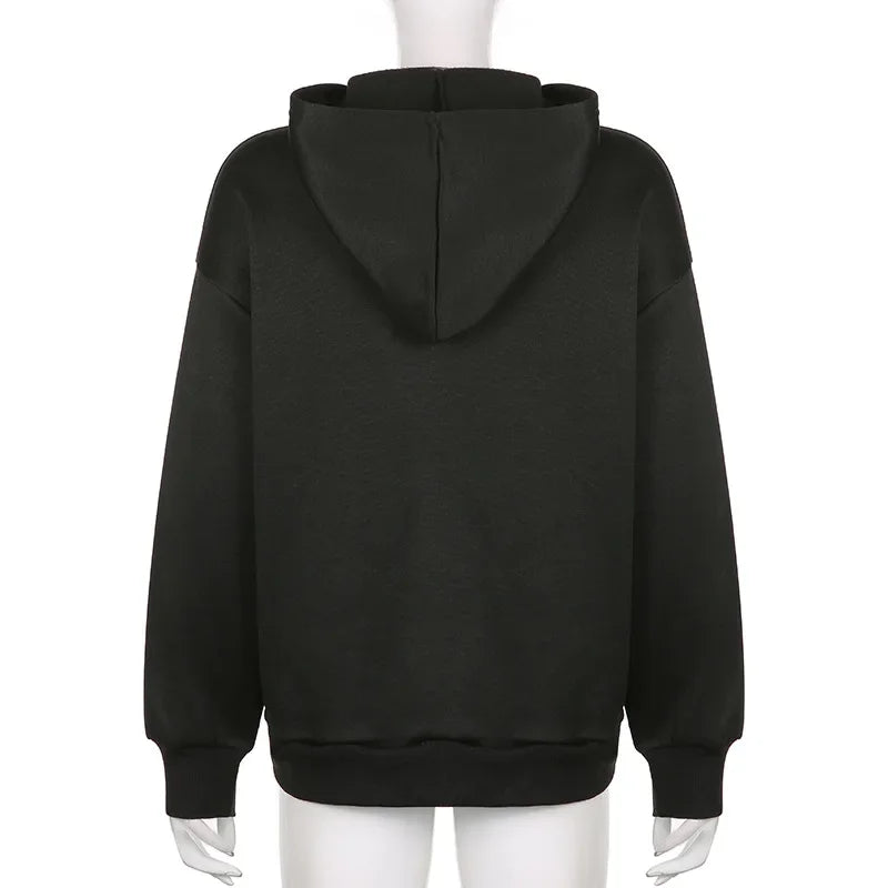 Y2K Gothic Butterfly Print Zip Up Women Hoodies 2025 Winter Grunge Skeleton Sweatshirt Casual Hooded Jacket Streetwear Hoodie