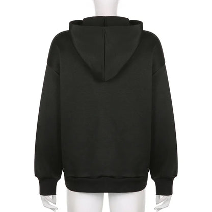 Y2K Gothic Butterfly Print Zip Up Women Hoodies 2025 Winter Grunge Skeleton Sweatshirt Casual Hooded Jacket Streetwear Hoodie