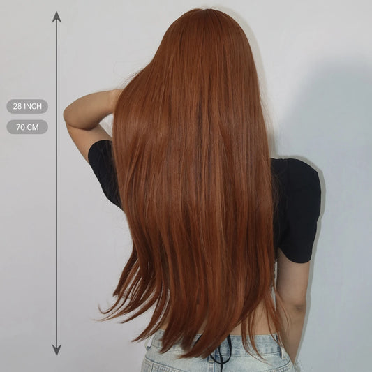 Copper Ginger Brown Long Straight Wig Synthetic Women's Wigs Middle Part Cosplay Daily Use Natural Hair Heat Resistant Fibre