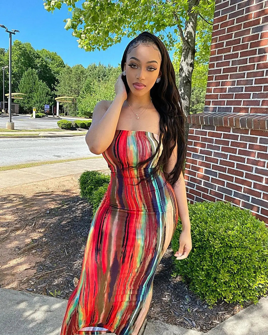 Spring And Summer Dresses For Women Chest Wrap Printed Off Shoulder Bandage Slim Sexy Long Dress 2023 New Fashion party MsChuh