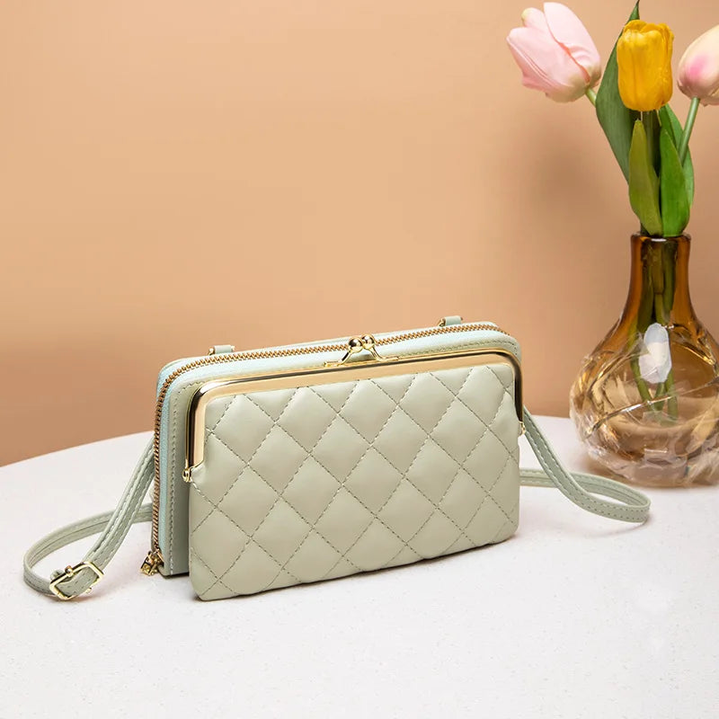 Fashion Women Luxury Leather Single Shoulder Bags Ladies Large Capacity Crossbody Mobile Phone Purse Female Messenger Wallet light green Mini(Max Length<20cm) CN