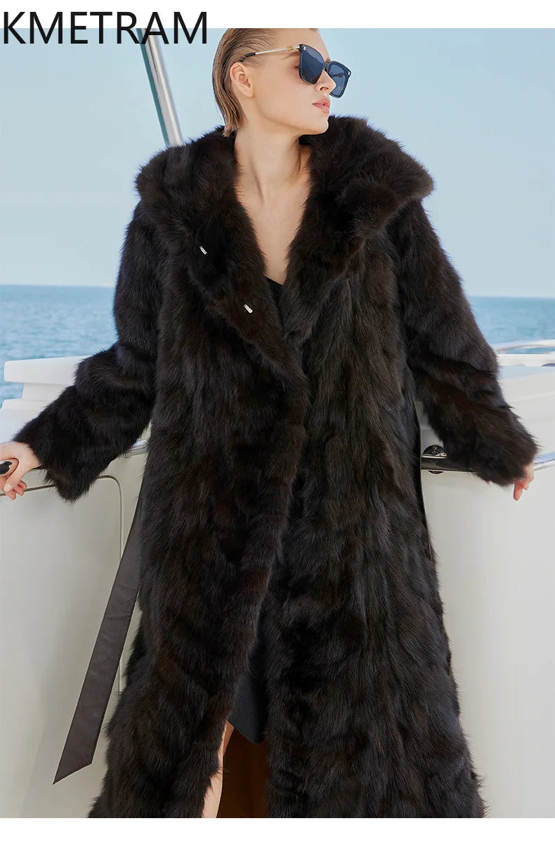 100% Natural Sable Fur Jacket Woman High Quality Long Real Fur Coat with Hood Winter Coats Women Clothing 2025 шуба женская Badiee Stylez