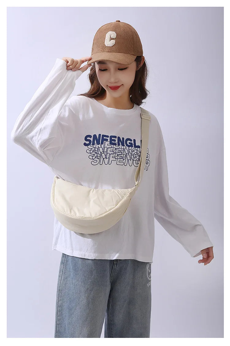 Simple Design Women's Messenger Bag Fashion Ladies Nylon Hobos Small Shoulder Bags Vintage Female Girls Purse Cloth Handbags