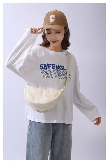 Simple Design Women's Messenger Bag Fashion Ladies Nylon Hobos Small Shoulder Bags Vintage Female Girls Purse Cloth Handbags