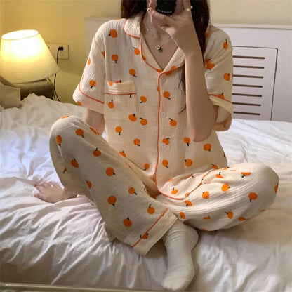 Summer Women's New Net Red Foam Pajamas Loungewear Teenage Students Pajamas Loungewear Short Sleeve Trousers Sweet Casual Set 004