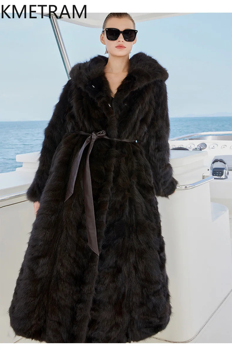 100% Natural Sable Fur Jacket Woman High Quality Long Real Fur Coat with Hood Winter Coats Women Clothing 2025 шуба женская Badiee Stylez