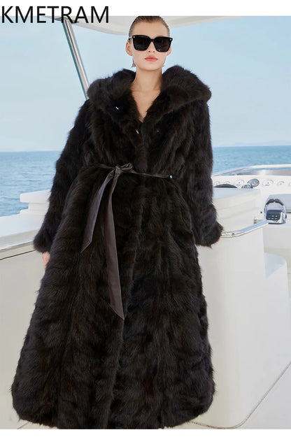 100% Natural Sable Fur Jacket Woman High Quality Long Real Fur Coat with Hood Winter Coats Women Clothing 2025 шуба женская Badiee Stylez
