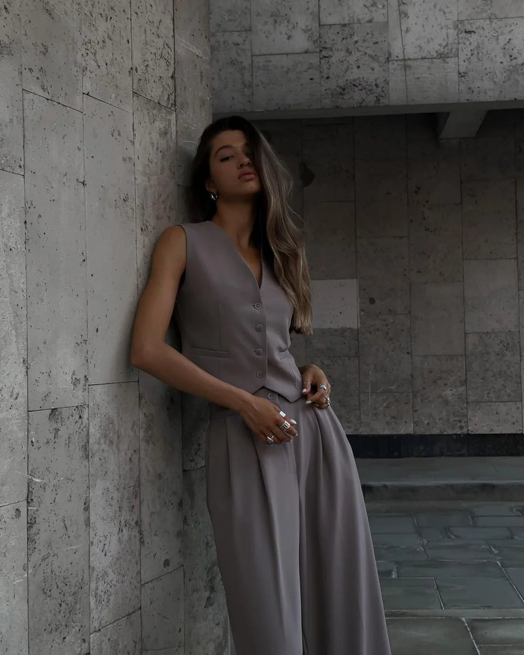 casual sleeveless suit set office lady spring summer elegant slim v-neck blazer tops pants two piece set women outfit 2024