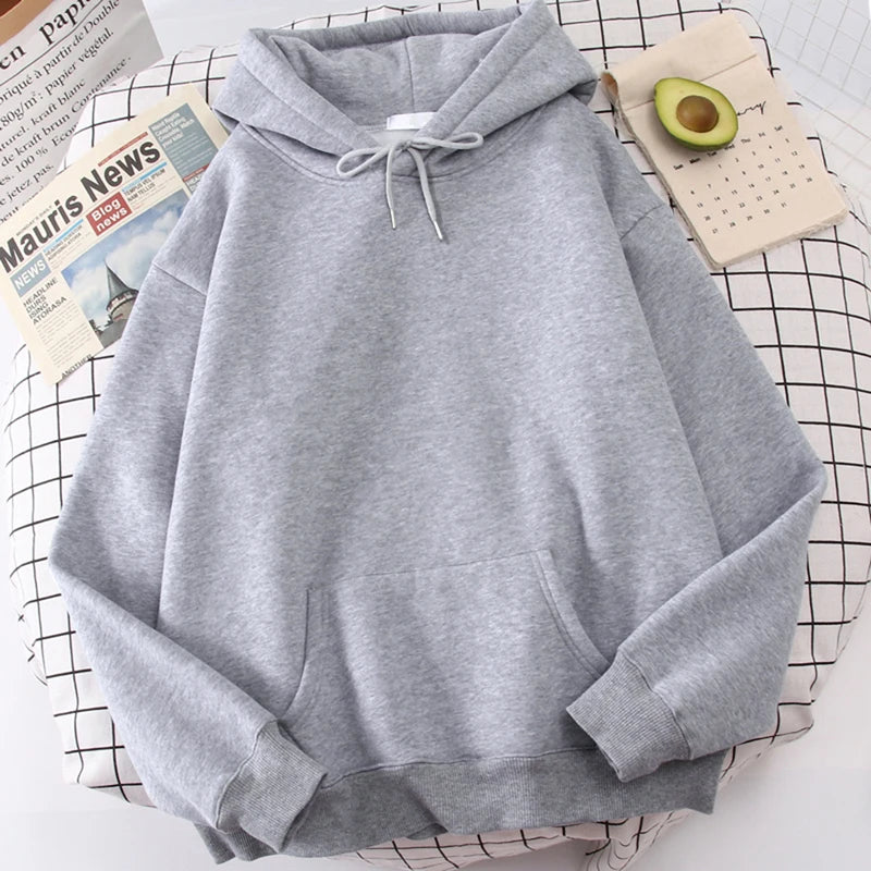 Autumn Casual Women's Solid Hoodie Comfortable Strecth Sweatshirts Loose Pocket Warm Clothes Fashion Street Female Pullovers Gray