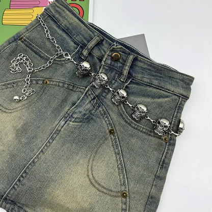 Punk Skull Silver Waist Chain Belt Female Gothic Designer Belts For Women Rock High-end Luxury Brands Metal Y2K Waistband Badiee Stylez
