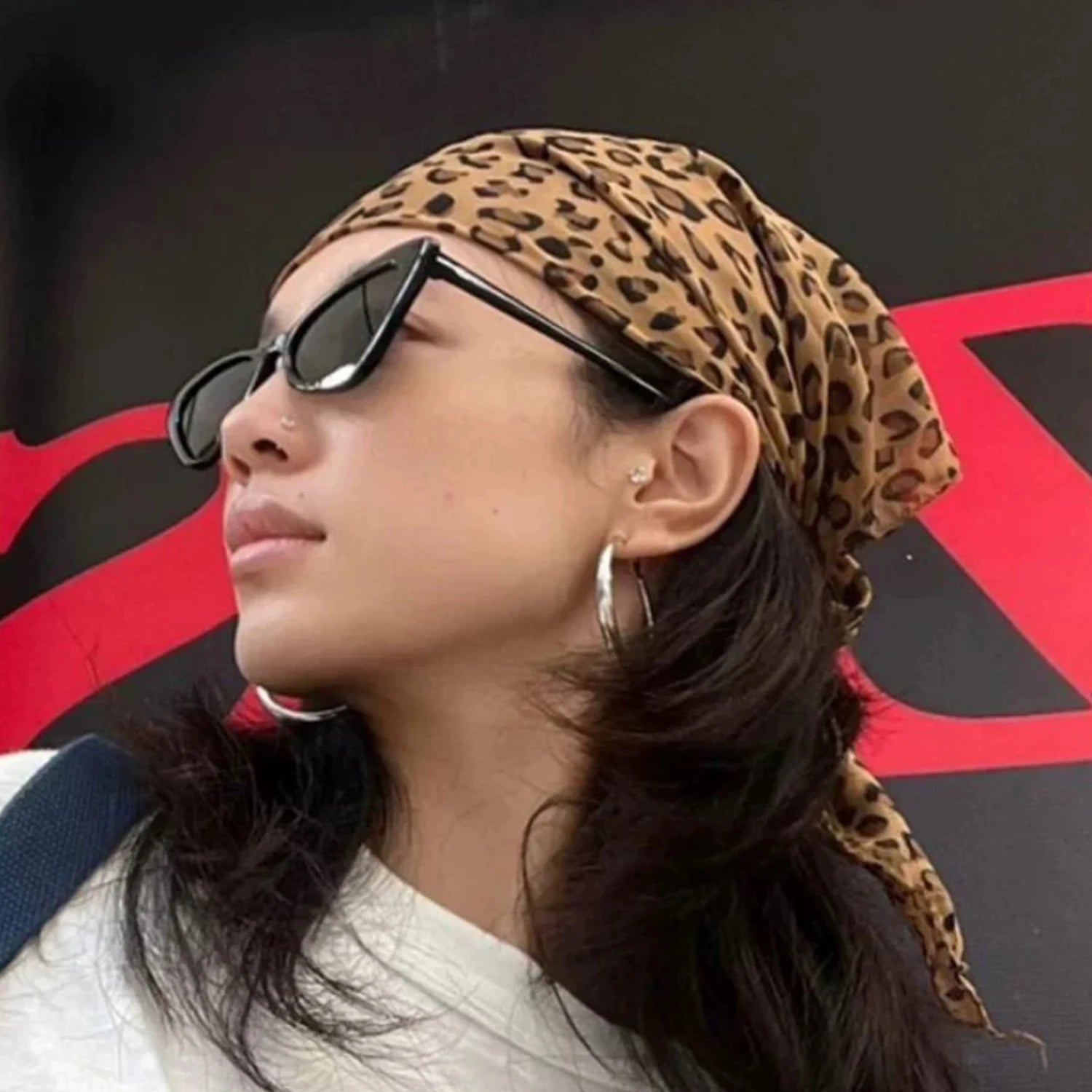 Retro Leopard Print Square Scarf for Women Satin Thin Edge Scarves Head Band Fashion Y2K Lady Hair Shawl Wrap Female Neckerchief