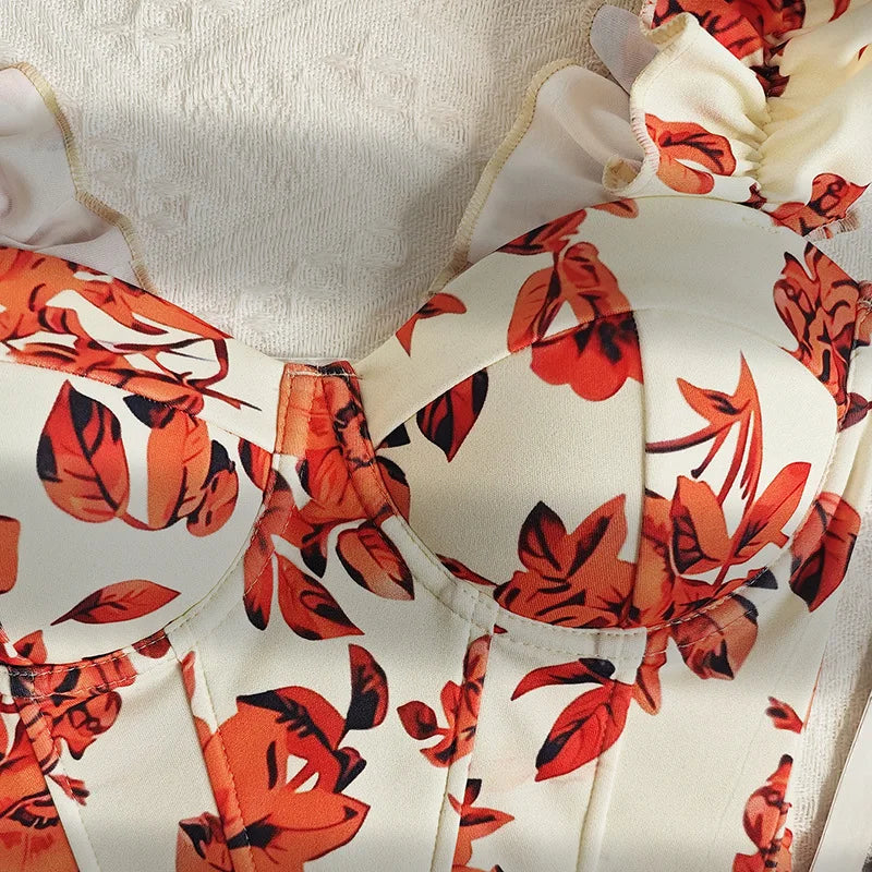 Sexy Bandage Ruffle Off Shoulder Slim Top Chic Straps Camis Slim Korean Tanks Top Elegant Crop Top Summer Women Bustier