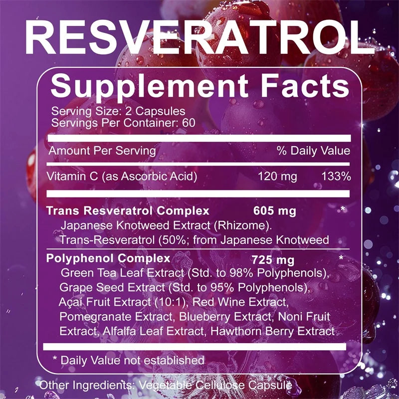 Resveratrol Extract - Helps Support Cardiovascular Health, Promotes Skin Radiance, and Antioxidants