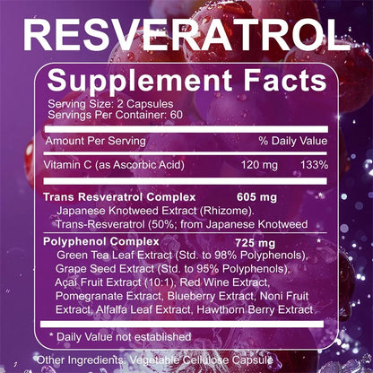 Resveratrol Extract - Helps Support Cardiovascular Health, Promotes Skin Radiance, and Antioxidants