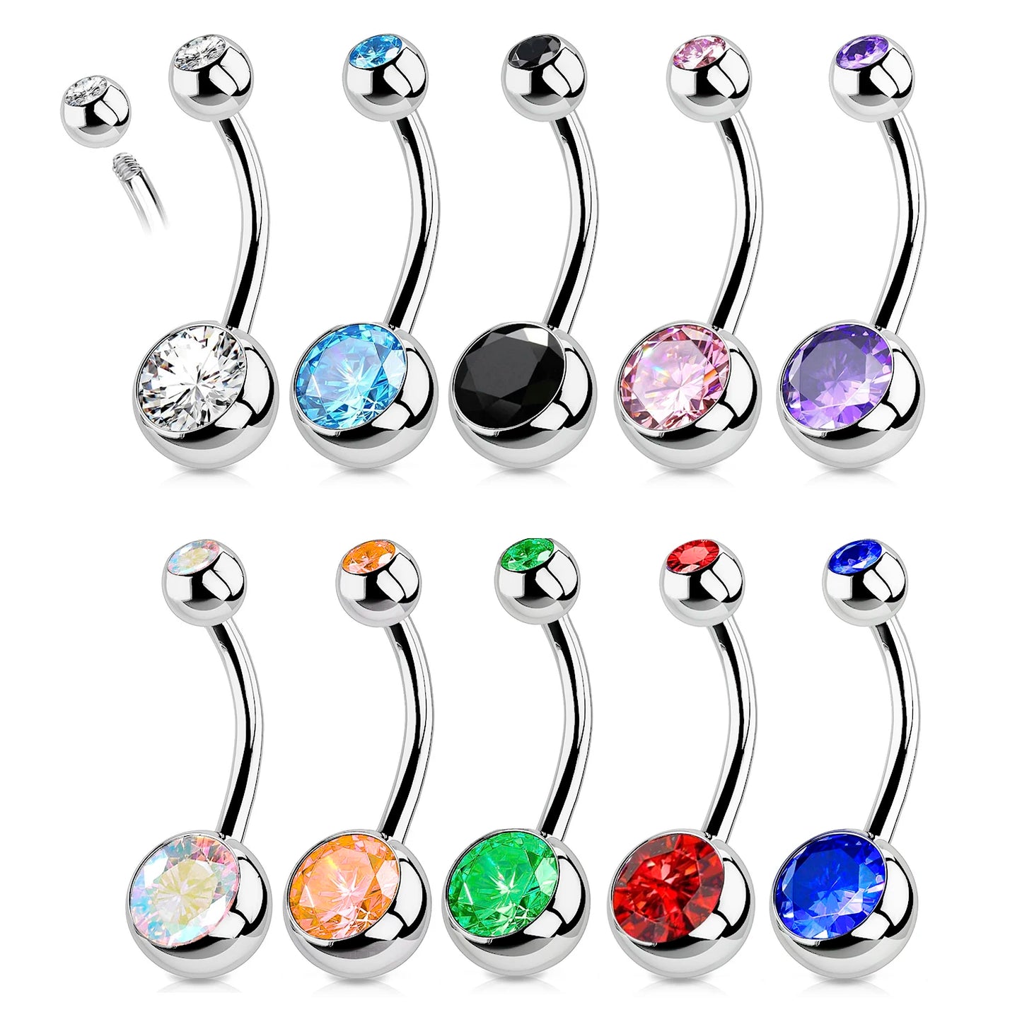 1PC G23 Titanium Crystal Gem Curved Barbell Rings Belly Button Navel Rings Piercings Nombril Ombligo Piercing Charming Jewelry Badiee Stylez