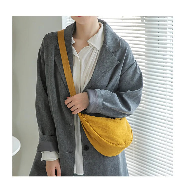 Solid Color Women's Portable Shoulder Bag Simple Female Nylon Cloth Padded Crossbody Bags Travel Purse Handbags Messenger Bag