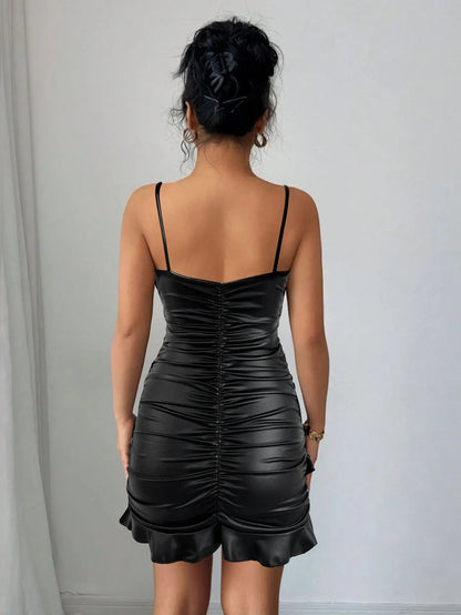 V Neck Sleeveless Ruffled Dress Evening Party Bodycon DressS Elegant Mini Dress for Women Tight DressS Clubwear Vestidos D565