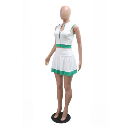 CM.YAYA Women's Set Sleeveless V-neck Vest + Pleated Skirts 2025 Summer Cute Street Beach Two 2 Piece Sets Outfits Tracksuit