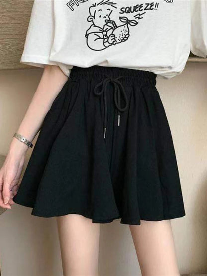 MEXZT 5Xl Summer Shorts Skirts Women Elastic High Waist Casual Wide Leg Shorts Korean A Line Loose Mini Skirt Black Short Pants