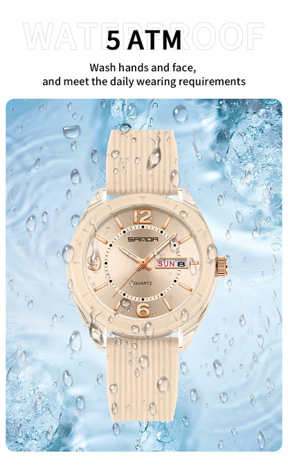 SANDA Quartz Watch for Women Waterproof Auto Date Week Elegant Luxury Ladies Wristwatch Waterproof Analog Women's Watches
