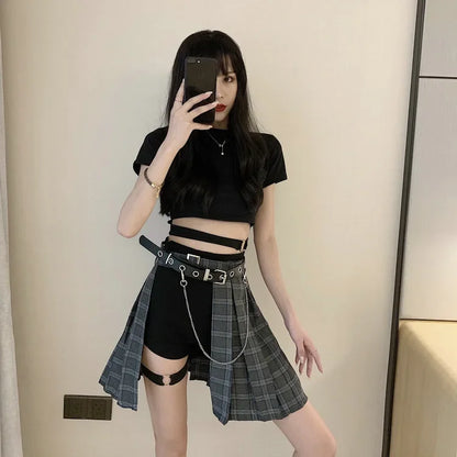 Female Punk Skirt Gothic Style Plaid Irregular Skirts Women Asymmetrical High Waist Pleated Mini Skirts sexy skirt for sex