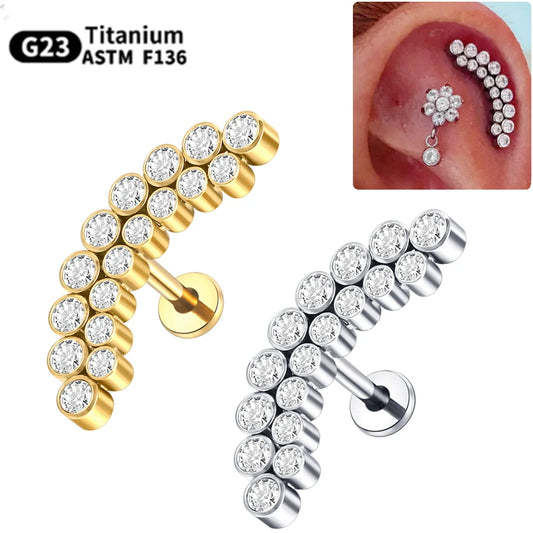 PVD Titanium PIERC Labret Stud Double CZ Paved Ear Cartilage Tragus Helix Earrings Lip Ring Daith Piercing Gift for Women
