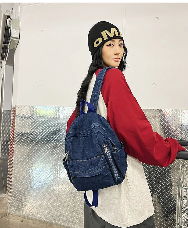 Large Capacity Denim Backpack Custom Embroidered Name Boys Girls Travel Backpack Personalized Daily Rucksack with Any Names