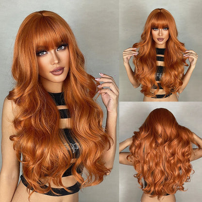 Blonde synthetic wig with straight bangs Ladies Cosplay wig High temperature silk wig set with big waves and long curly hair 412-131-orange