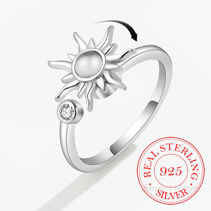 925 Sterling Silver Zircon Sunflower Spinner Rings for Women Adjustable Anti Stress Rings Fashion Party Gift 2022 New Hot Sale Default Title