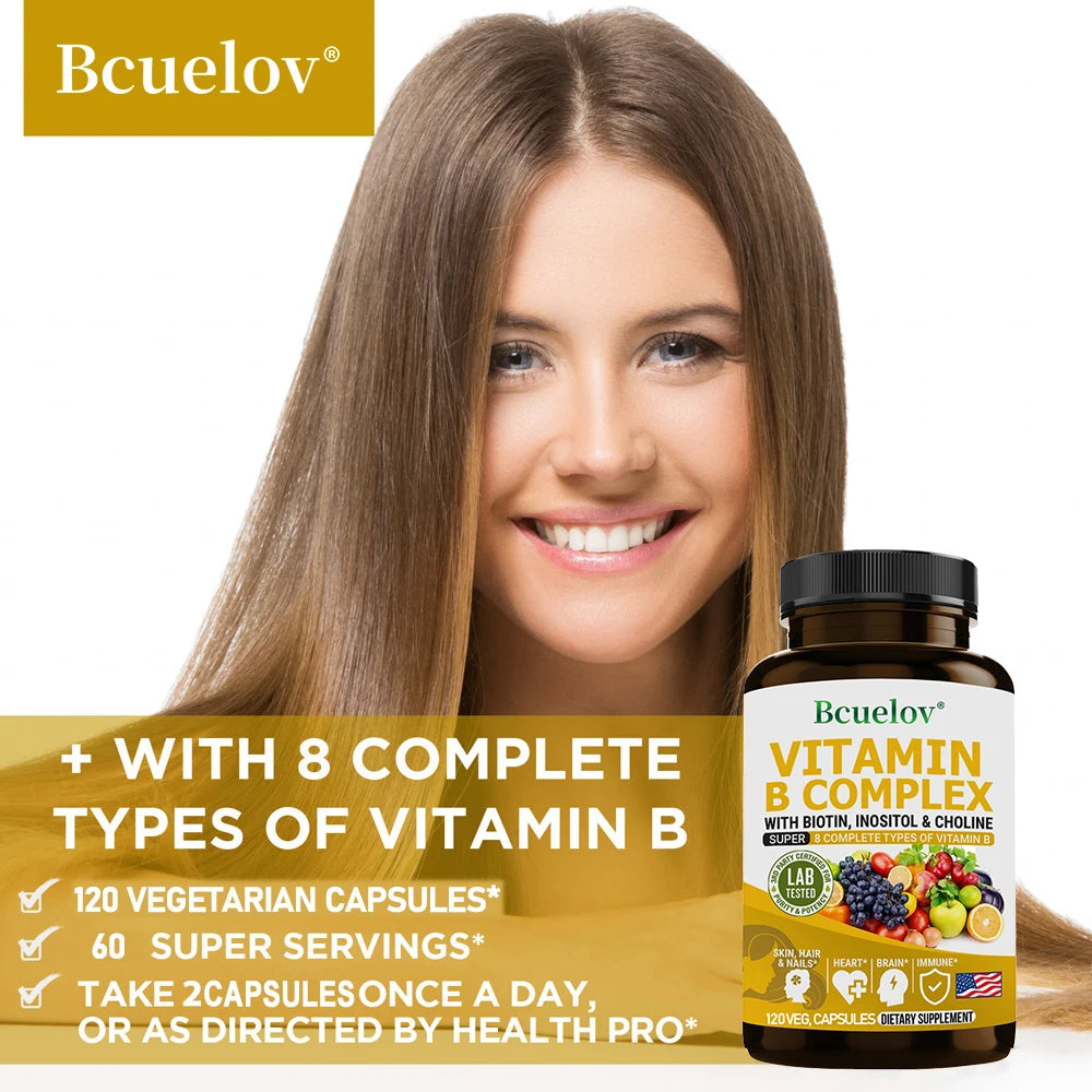 Vitamin B Complex - Contains Biotin, Inositol and Choline - Brain, Skin, Hair, Nervous System, Immunity, Metabolism, Antioxidant
