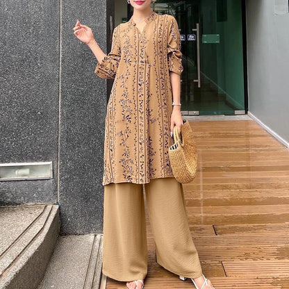 2025 ZANZEA Fashion Autumn Long Shirt Pant Suits Women Outfts 2 Piece Sets Long Sleeve Printed Tops Trousers Casual Tracksuits Badiee Stylez