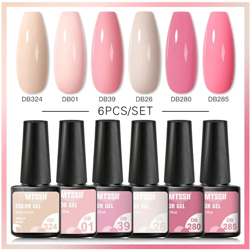 6PCS/SET Glitter Bright Pink Peach Gel Nail Polish Kit Spring Colorful Semi Permanent Soak Off Art UV Gel Varnish For Manicure ZH19634