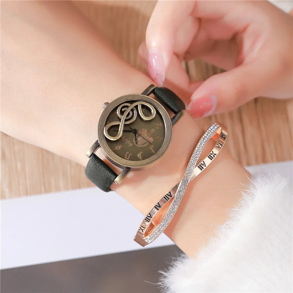 Vintage Women Watches Personalized Music 3D Style Leather Band Ladies Dress Waches Casual Outdoor Wristwatch Relogio Feminino