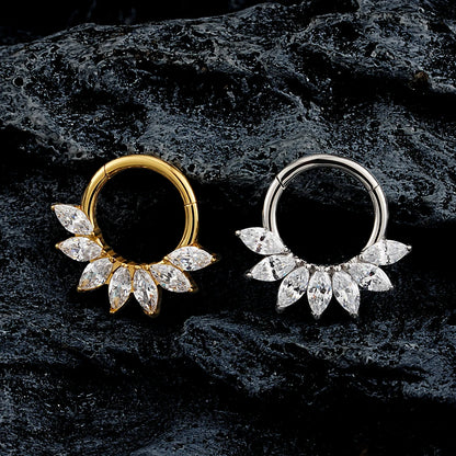 Right Grand 16G Marquise CZ Hinged Segment Hoop Nose Ring ASTM F136 Titanium Septum Piercing Cartilage Daith Hoop Earring