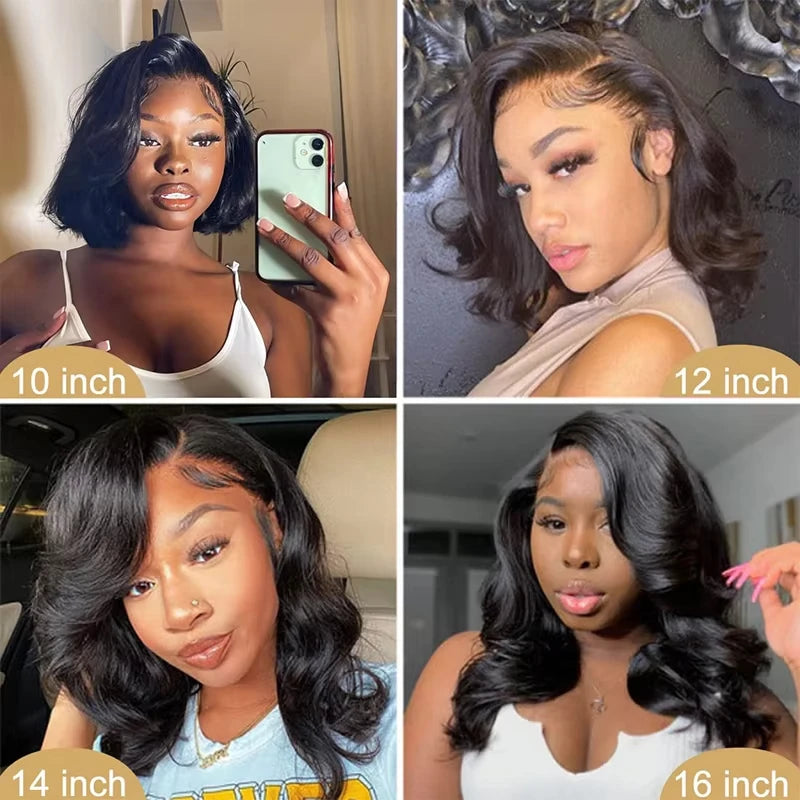 Short Bob Body Wave Wig 13x4 Transpare Lace Front Human Hair wigs for Women 100% Brazilian Remy Hair PrePluck With Baby Hair ﻿