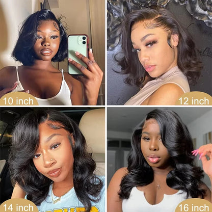 Short Bob Body Wave Wig 13x4 Transpare Lace Front Human Hair wigs for Women 100% Brazilian Remy Hair PrePluck With Baby Hair ﻿