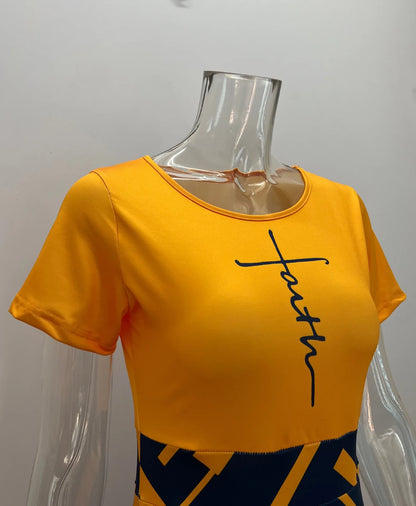 Plus Size European and American women's cross-border summer new casual printed patchwork short sleeved dresses