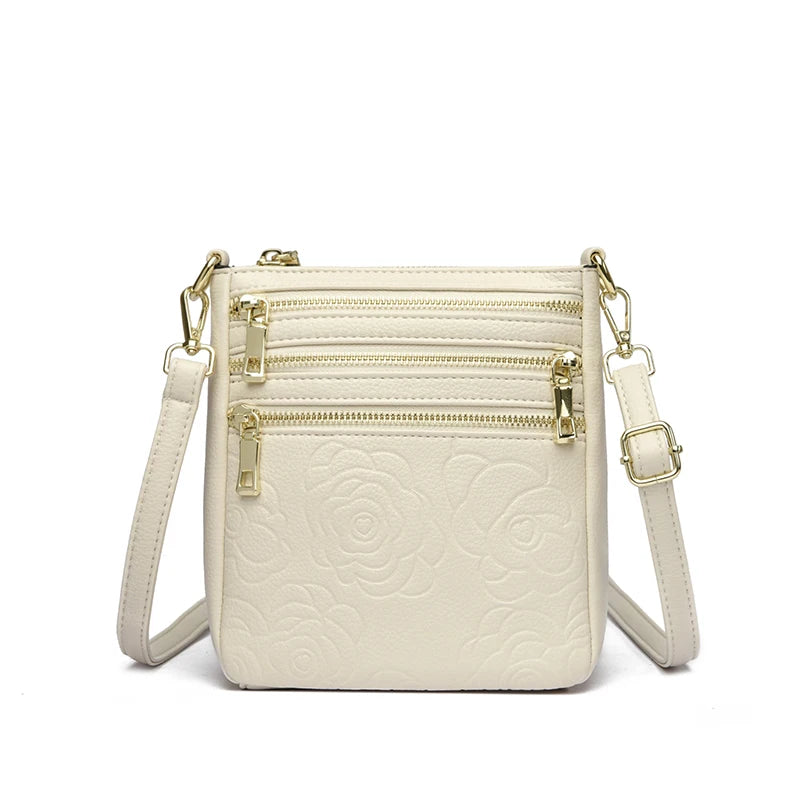 Three Zippers Design Crossbody Bags for Women Soft Leather Handbags High Quality Shoulder Bag Bolsa Women Messenger Bags Sac Rice White