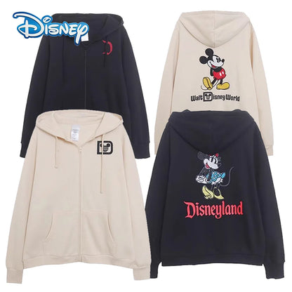 Disneyland Sweatshirt Castle Shining Mickey Disneyworld Letter Glitter Minnie Unisex Couple Women Zip Pocket Hooded Jumper Top