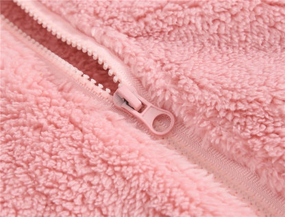 Girls woolen hooded coat solid color zipper coat children's winter clothes