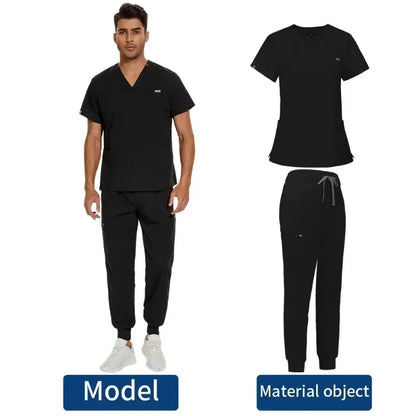 Men Scrubs Suit Plug Size Medical Uniforms V Neck Scrub Top Short Sleeve Pure Cotton Medical Pants Loose Nursing Workwear Doctor Badiee Stylez