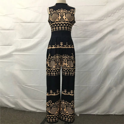 Elegant Women Wide Leg Long Juumpsuit 2024 Spring Summer Fashion Printed Sleeveless Casual Holiday Bodysuits Jumpsuits Trousers
