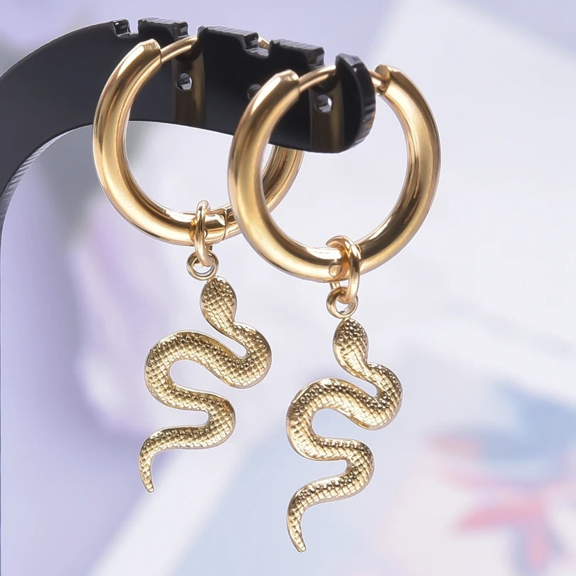 Serpent Snake Charm Earring Stainless Steel Jewelry/Earrings For Women Men Pendant Animal Ear Piercing Hoop Oorbellen Party Girl Badiee Stylez
