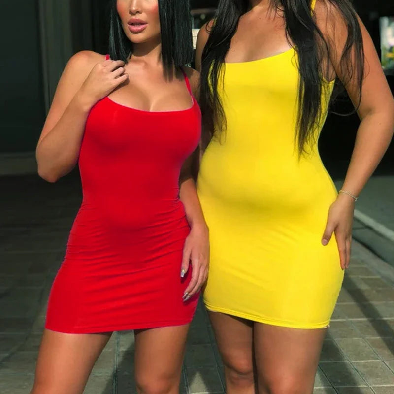 Summer Street Bodycon Dress Sexy Short Dress Nightclub Dress for Women Tight-Fitting Wrap Hip Over-The-Knee Sleeveless Dresses