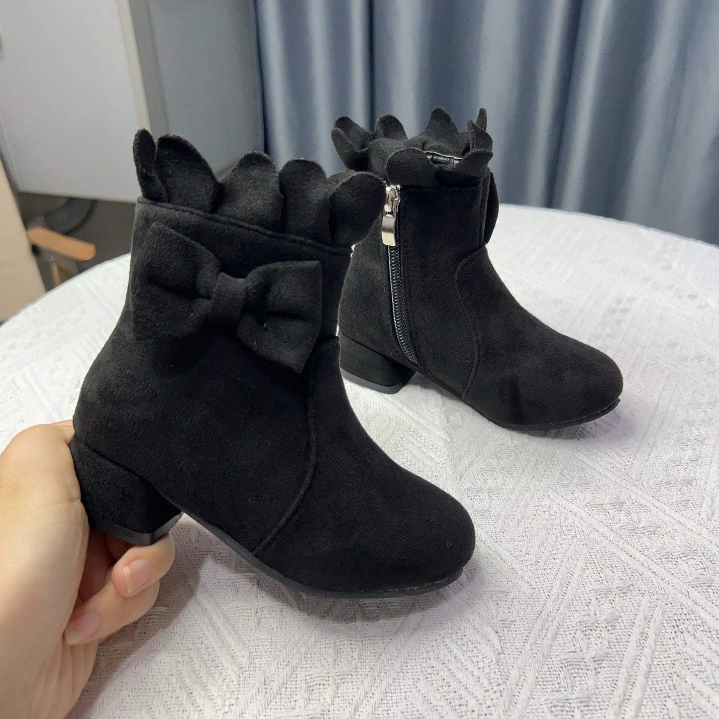 Spring Autumn Bow Girls Fashion Toddler Boots PU Leather Low Heel Kids Princess Boots Party Zip Children Ankle Baby Girl Shoes